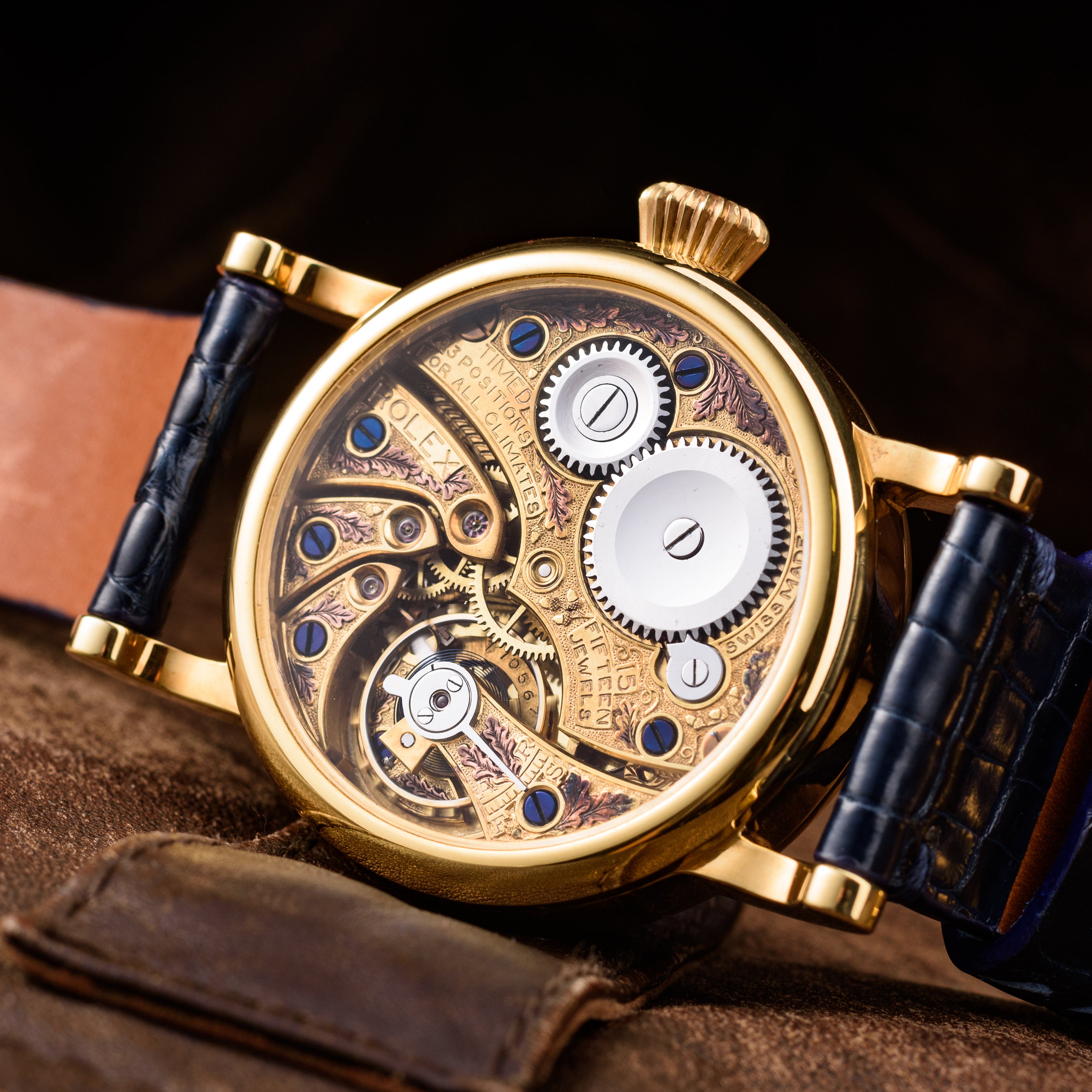 Rolex - Family tree, 585 Gold or brass(gold plated) case, movement of 1920s, exclusive custom skeleton