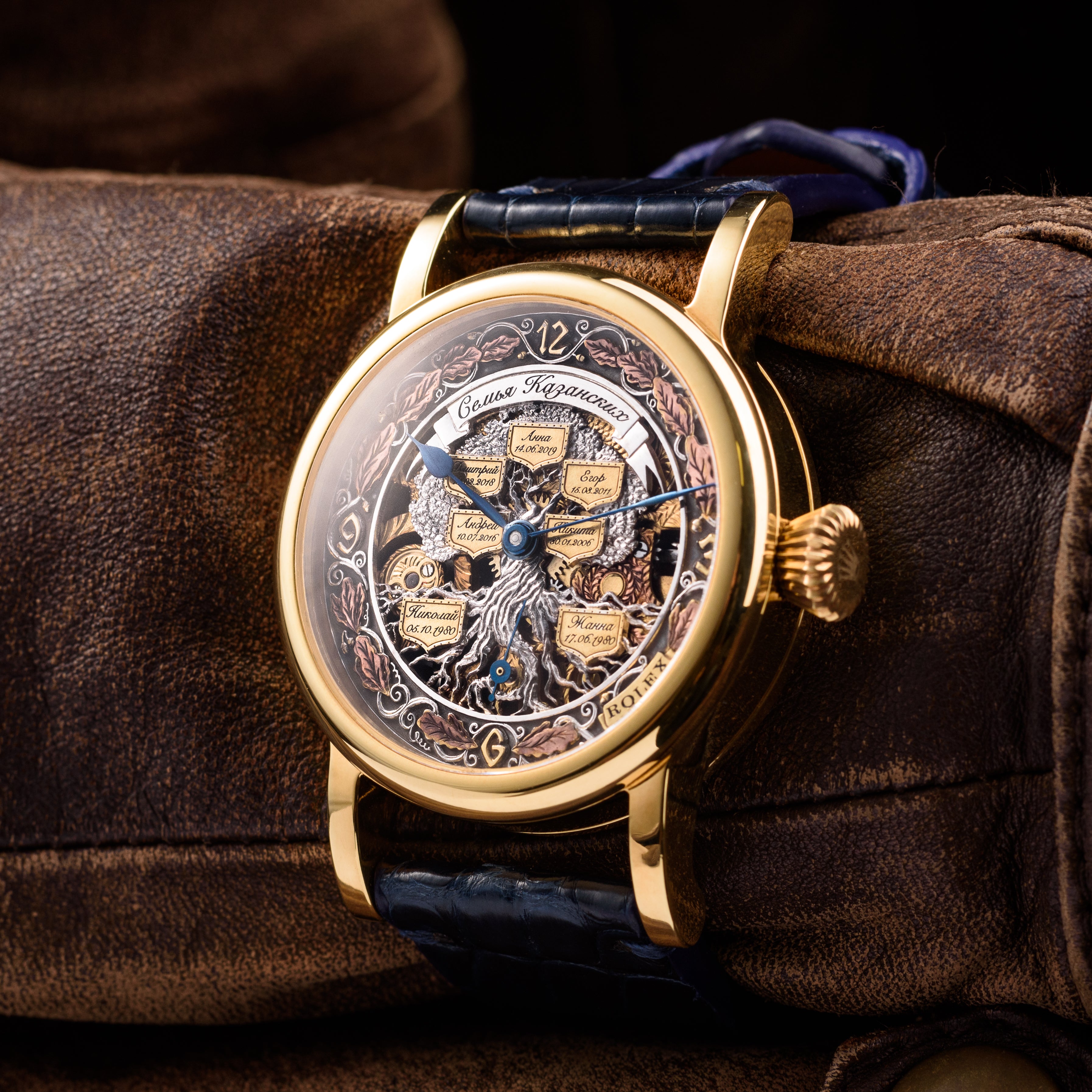 Rolex - Family tree, 585 Gold or brass(gold plated) case, movement of 1920s, exclusive custom skeleton