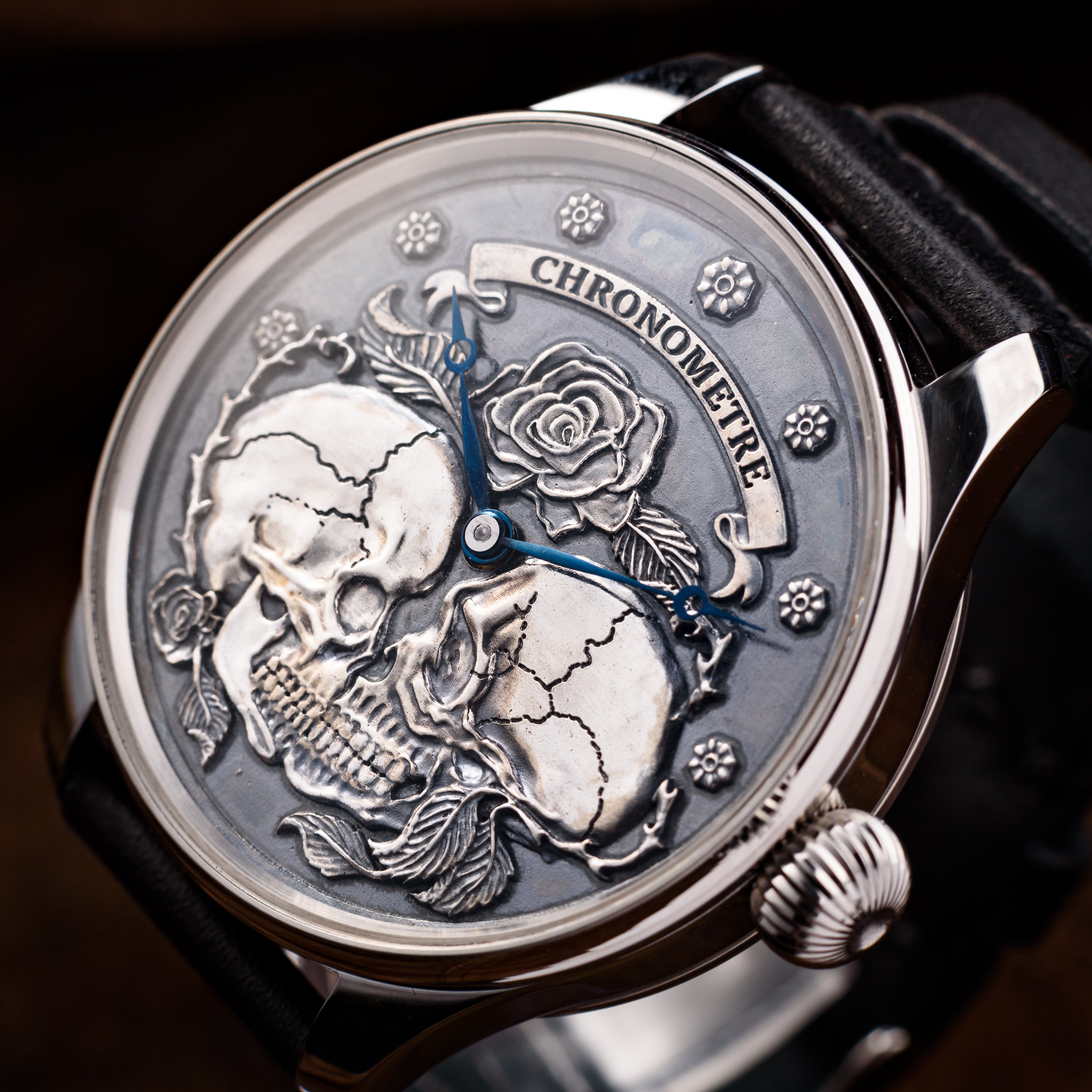 Mole - Silver Skull Chronometre, Swiss antique wristwatch, 1900s