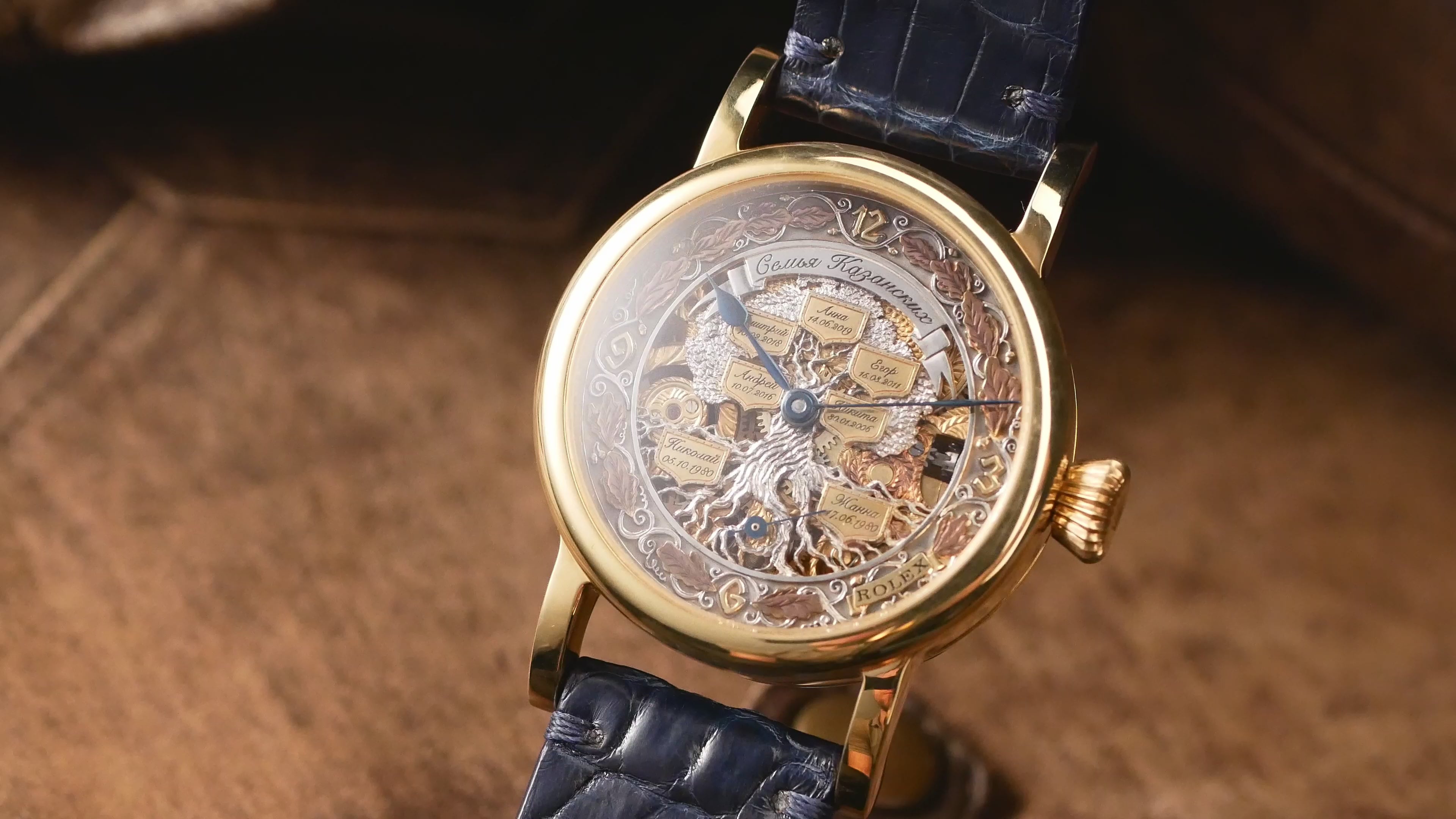 Rolex - Family tree, 585 Gold or brass(gold plated) case, movement of 1920s, exclusive custom skeleton